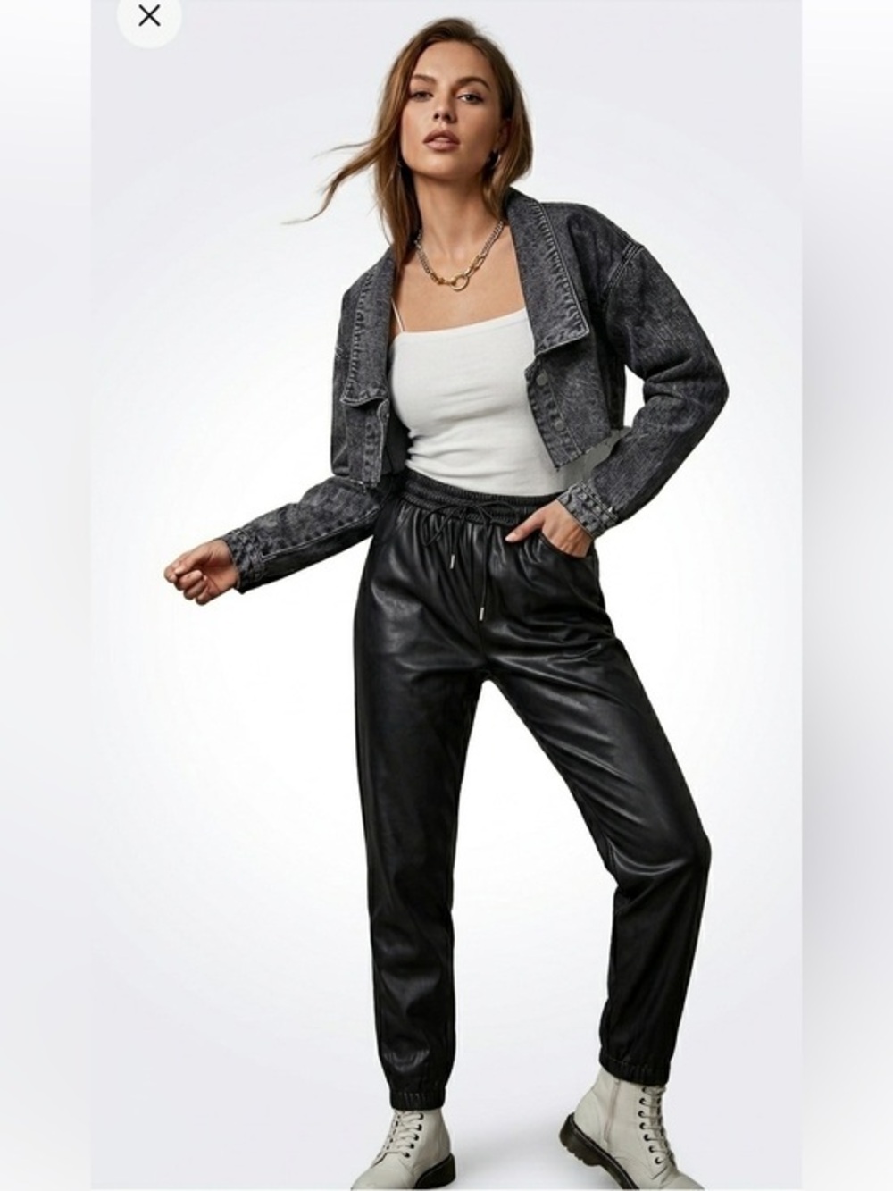 Cropped Washed Black Denim Jacket Size Small Cotton